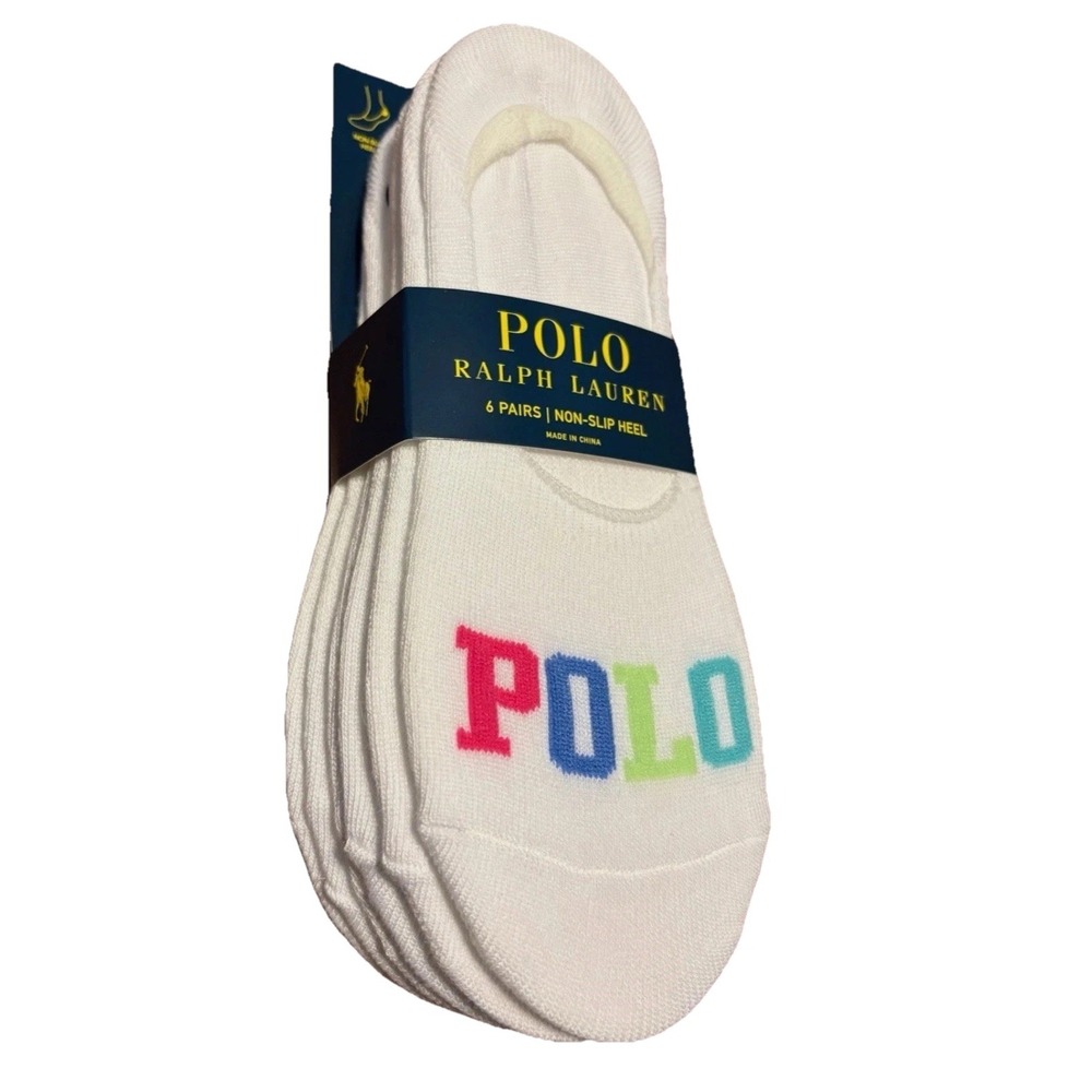 Polo Ralph‎ Lauren WOMEN liners socks Non-Slip Heel 6 Pairs WHITE Shoe Size 4-10